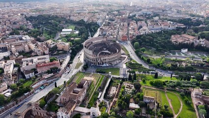 Obraz premium Archaeological Park In Rome Lazio Italy. Birds Eye View Of Medieval Building In Famous District Of City. Town Clouds Sky Backgrounds Urban. Backgrounds Downtown Panoramic City. Rome Lazio.