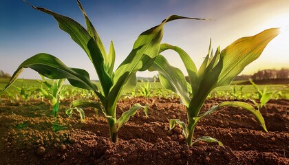 green corn plants growing in a field with rich brown soil showcasing the vibrant leaves and healthy growth symbolizing agricultural development and the beauty of nature s bounty