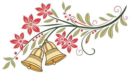 Christmas bells and floral decoration isolated on white background, a festive vector illustration for holiday season, greeting card, or decorative design element