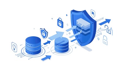 Data protection graphic technology illustration concept design showing secure data transfer and storage
