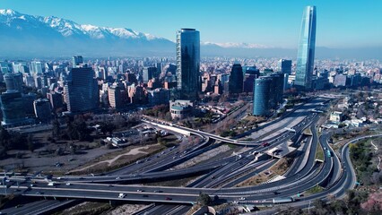 Santiago Skyline In Santiago Metropolitan Region Chile. Bustling Downtown Cityscape With Modern Buildings. Town Sky Backgrounds Urban. Outside Backgrounds Up Above. Santiago Metropolitan Region.