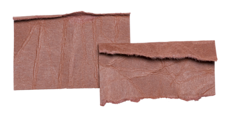 Two brown overlapping torn ripped blank paper notes with folded edge dog-ear earmark and copy space for text on background