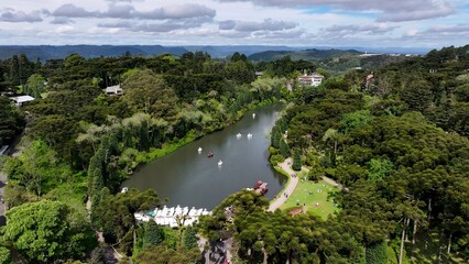 Obraz premium Negro Lake In Gramado Rio Grande Do Sul Brazil. Breathtaking Aerial Landscape Of Famous Leisure Park Of The City. Town Sky Clouds Backgrounds Urban. Town Panorama. Gramado Rio Grande do Sul.