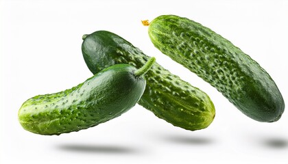 fresh appetizing cucumbers in motion levitation preparation of cucumbers vegetable harvest isolate on a transparent background