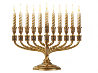 Elegant Gold Menorah with Lit Candles for Hanukkah Celebration