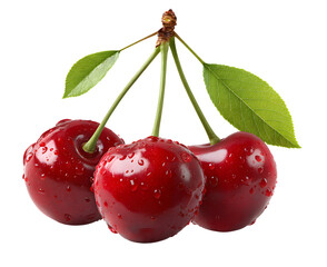PNG A fresh three red cherries cherry background fruit.
