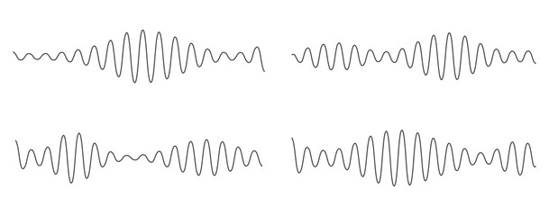 Voice assistant icon set. Voice recognition symbol. Audio wave vector illustration. Sound frequency sign. Podcast sound waves set. Music wave line sound one noise icon audio frequency signal vector.