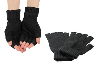 Black gloves isolated on a white background.