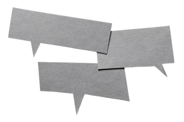 Gray blank cut out cardboard paper speech bubbles with copy space for text on transparent png background conversation discussion design element