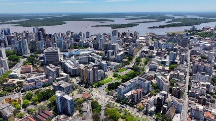 Porto Alegre Skyline In Porto Alegre Rio Grande Do Sul Brazil. Aerial View Of A Bustling Downtown...