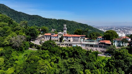 Public School In Rio De Janeiro Brazil. Modern Glass Skyscraper Soars Above A Bustling City. Business Sky Background Downtown Cityscape. Outdoor Downtown Panning Wide. Rio de Janeiro Brazil.