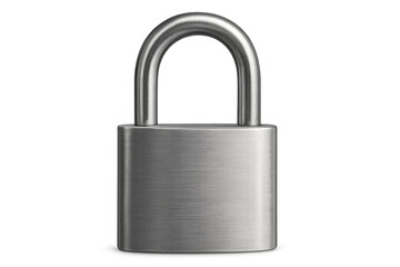 Closed brushed metal padlock on transparent background providing security