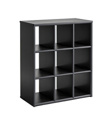 A dark gray, boxy storage unit with nine small compartments