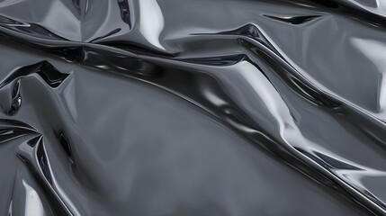 3D render of smooth, glossy black plastic sheeting with reflective highlights and flowing folds.