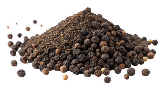 pile of Black Pepper spices isolated on white or Transparent background