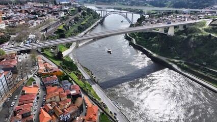 Fototapeta premium Porto Skyline In Porto Portugal. Breathtaking Aerial View Of A Lush Tropical Coastline Scenery. Infrastructure Landscape Company Building Stunning. Infrastructure Urban. Porto Portugal.