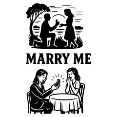 Retro comic sequence of romantic marriage proposals, Transparent Background