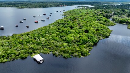 Amazonian Rainforest In Manaus Amazonas Brazil. River Flowing Through Lush Green Forest Landscape. Travel Environment Wilderness Jungle. Outdoor Wilderness Rainy Season. Manaus Amazonas.