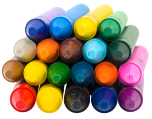 Colorful wax crayons stacked, art supplies for drawing, sketching on transparent background