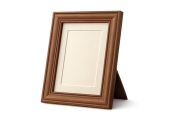 Wooden picture frame standing on transparent background