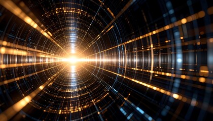 Abstract Tunnel Glowing with Orange and Blue Lights