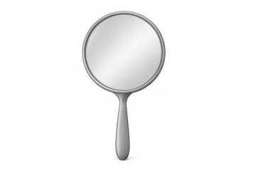 Round silver hand mirror with transparent background reflecting light