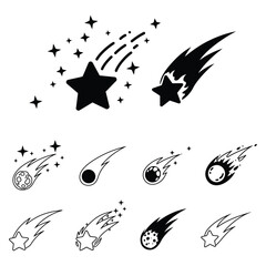 Collection of hand drawn shooting stars and meteors in various styles