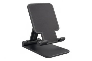 Empty black foldable phone or tablet stand on transparent background