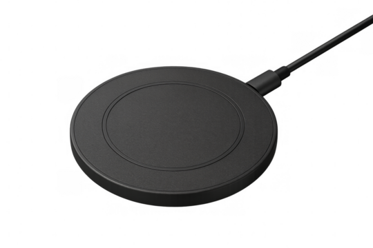 Wireless charging pad with cable on transparent background