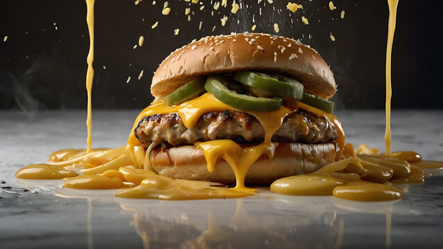 The Chicken Cheese Burger is a juicy, flavorful delight made with a crispy or grilled chicken patty, melted cheese, fresh lettuce, tomatoes, and creamy sauces, all stacked between soft burger buns. It