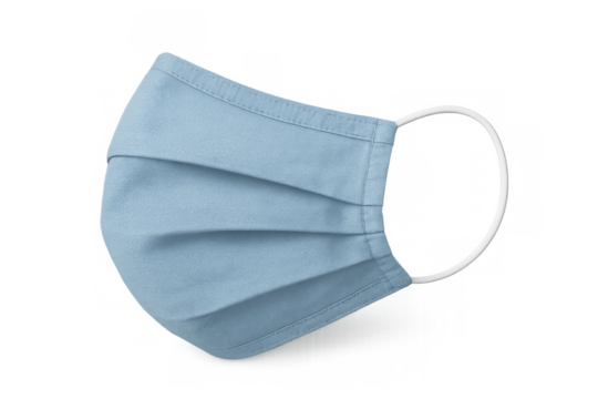 Light blue surgical mask on transparent background protecting from virus