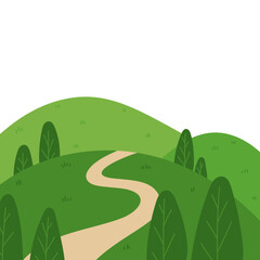 Cartoon Scene of a Path Through Grassy Hills