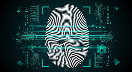 Digital fingerprint scan with futuristic technology and security interface
