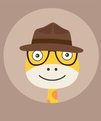 Flat Design Illustration  Face Girraffe Character Wearing a Hat