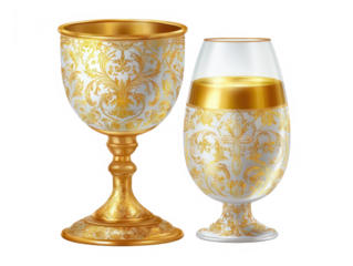 Elegant Gold and White Chalice and Goblet Set Luxury Religious Ceremony or Festive Decor