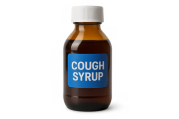 Brown bottle of cough syrup on transparent background