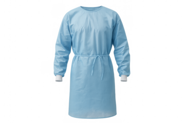 Light blue medical isolation gown on transparent background