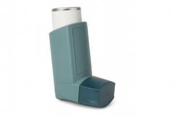 Blue asthma inhaler isolated on transparent background for easy integration