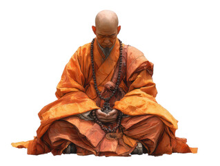 Serene Buddhist Monk in Orange Robe Meditating Peacefully