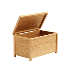 Light-colored wooden chest with open lid