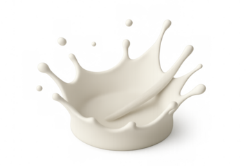 Milk crown splash with drops isolated on transparent background, perfect for advertising dairy products
