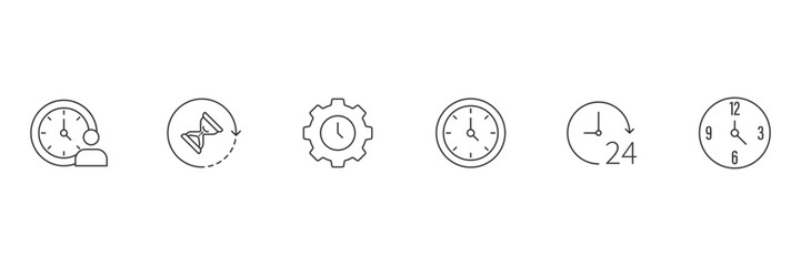Time icon set. Time and Clock web icons in line style. Timer icon collection. Timer, time, stopwatch, countdown, collection. Vector illustration. 