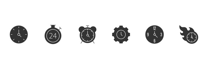 Time icon set. Time and Clock solid icons. Timer icon collection. Timer, time, stopwatch, countdown, collection. Vector illustration. 