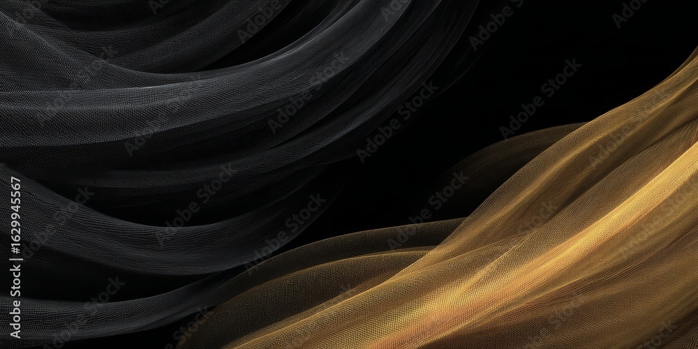 Wall mural stylish background featuring dynamic golden and black curved lines with subtle textural details