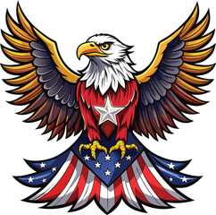 Majestic bald eagle with american flag wings and tail feathers