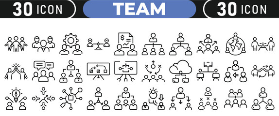 Collection of 30 hand drawn team and organization icons