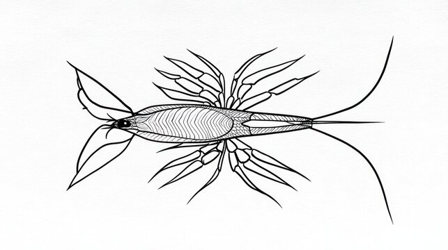 Detailed black and white illustration of a crustacean