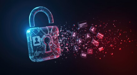 Digital lock security system technology protected image data cyber icons