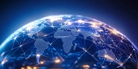 Global Networking and Connectivity Illuminate World Map, Symbolizing International Communication