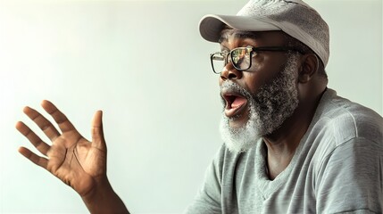 極端な驚きを表現する高齢男性のスタジオポートレート三 - Generative AI